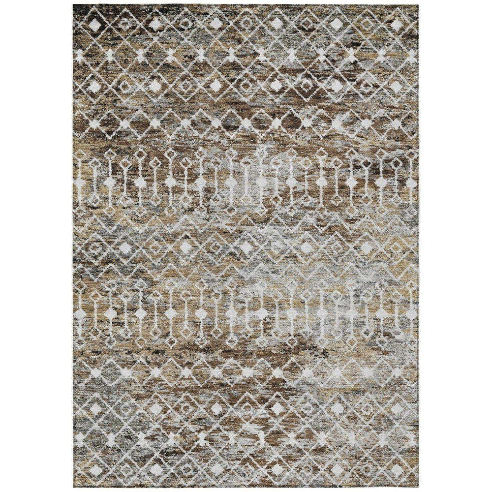 HomeRoots 5' Brown and Beige Argyle Area Rug - Durable, Washable, Versatile Design for Indoor and Outdoor Use 5' X 8' 615795