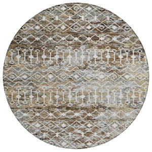 HomeRoots 5' Brown and Beige Argyle Area Rug - Durable, Washable, Versatile Design for Indoor and Outdoor Use 8' Round 615796