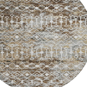 HomeRoots 5' Brown and Beige Argyle Area Rug - Durable, Washable, Versatile Design for Indoor and Outdoor Use 8' Round 615796