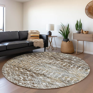 HomeRoots 5' Brown and Beige Argyle Area Rug - Durable, Washable, Versatile Design for Indoor and Outdoor Use 8' Round 615796