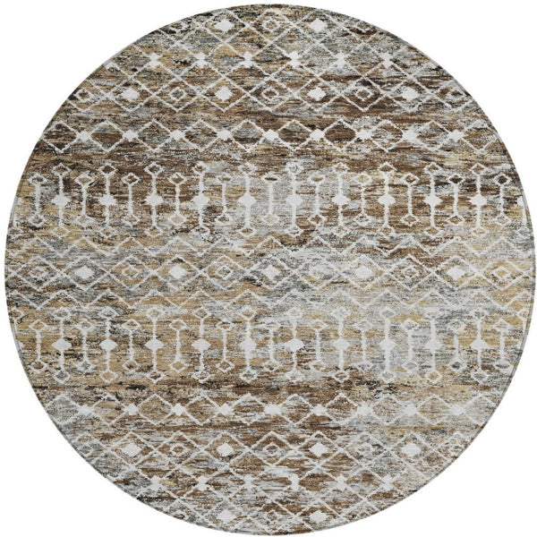 HomeRoots 5' Brown and Beige Argyle Area Rug - Durable, Washable, Versatile Design for Indoor and Outdoor Use 8' Round 615796