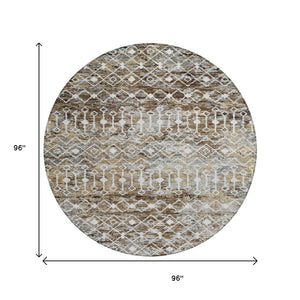 HomeRoots 5' Brown and Beige Argyle Area Rug - Durable, Washable, Versatile Design for Indoor and Outdoor Use 8' Round 615796