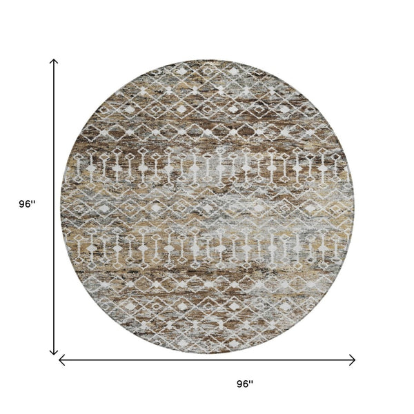 HomeRoots 5' Brown and Beige Argyle Area Rug - Durable, Washable, Versatile Design for Indoor and Outdoor Use 8' Round 615796