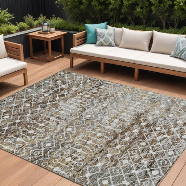 HomeRoots 5' Brown and Beige Argyle Area Rug - Durable, Washable, Versatile Design for Indoor and Outdoor Use 8' X 10' 615797
