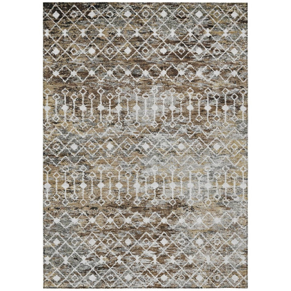 HomeRoots 5' Brown and Beige Argyle Area Rug - Durable, Washable, Versatile Design for Indoor and Outdoor Use 8' X 10' 615797