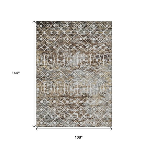HomeRoots 5' Brown and Beige Argyle Area Rug - Durable, Washable, Versatile Design for Indoor and Outdoor Use 9' X 12' 615798
