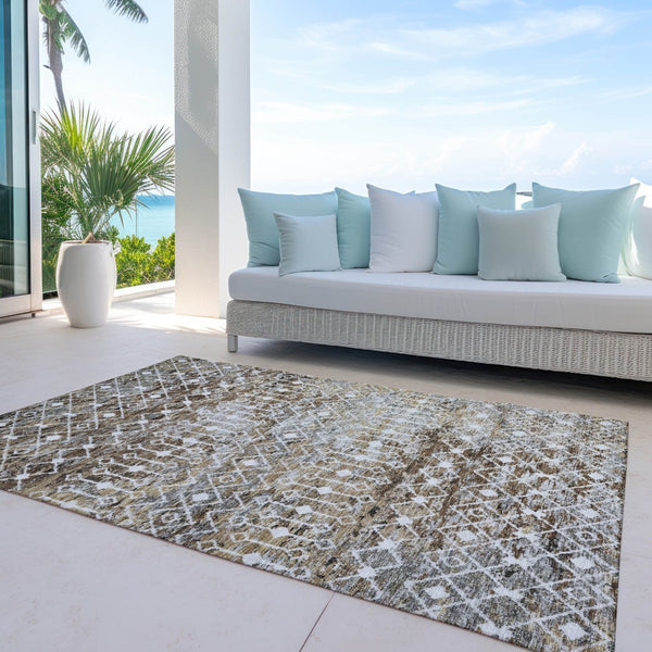 HomeRoots 5' Brown and Beige Argyle Area Rug - Durable, Washable, Versatile Design for Indoor and Outdoor Use 9' X 12' 615798