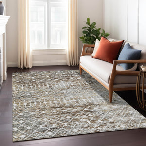 HomeRoots 5' Brown and Beige Argyle Area Rug - Durable, Washable, Versatile Design for Indoor and Outdoor Use 9' X 12' 615798