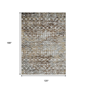 HomeRoots 5' Brown and Beige Argyle Area Rug - Durable, Washable, Versatile Design for Indoor and Outdoor Use 10' X 14' 615799