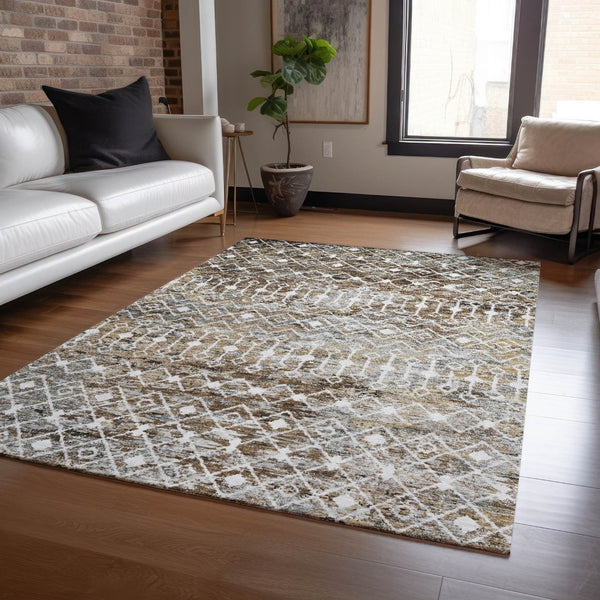 HomeRoots 5' Brown and Beige Argyle Area Rug - Durable, Washable, Versatile Design for Indoor and Outdoor Use 10' X 14' 615799