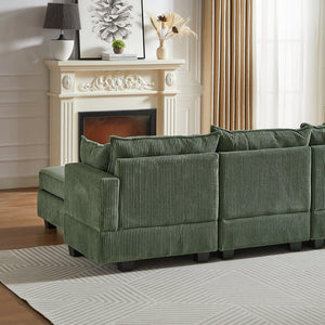 English Elm 113.5'' Modular Sectional Sofa with Storage Ottoman, Convertible U or L Shape Sleeper for 6 Seats Green W834S00251