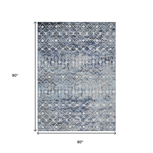 HomeRoots 5' Stylish Blue and Silver Argyle Area Rug - Durable, Washable, Indoor/Outdoor Versatile Design 5' X 8' 615801