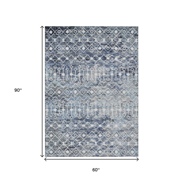 HomeRoots 5' Stylish Blue and Silver Argyle Area Rug - Durable, Washable, Indoor/Outdoor Versatile Design 5' X 8' 615801