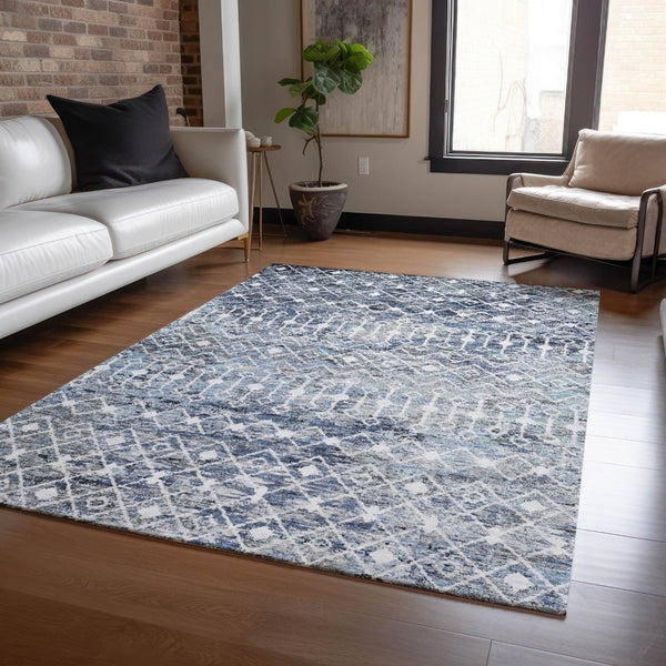 HomeRoots 5' Stylish Blue and Silver Argyle Area Rug - Durable, Washable, Indoor/Outdoor Versatile Design 5' X 8' 615801