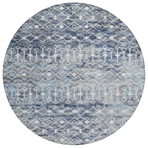 HomeRoots 5' Stylish Blue and Silver Argyle Area Rug - Durable, Washable, Indoor/Outdoor Versatile Design 8' Round 615802