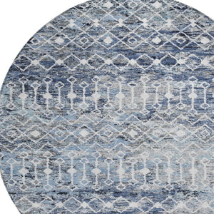 HomeRoots 5' Stylish Blue and Silver Argyle Area Rug - Durable, Washable, Indoor/Outdoor Versatile Design 8' Round 615802