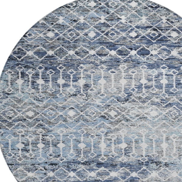 HomeRoots 5' Stylish Blue and Silver Argyle Area Rug - Durable, Washable, Indoor/Outdoor Versatile Design 8' Round 615802