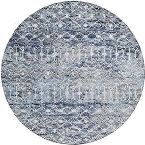 HomeRoots 5' Stylish Blue and Silver Argyle Area Rug - Durable, Washable, Indoor/Outdoor Versatile Design 8' Round 615802