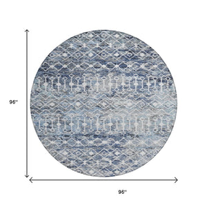 HomeRoots 5' Stylish Blue and Silver Argyle Area Rug - Durable, Washable, Indoor/Outdoor Versatile Design 8' Round 615802