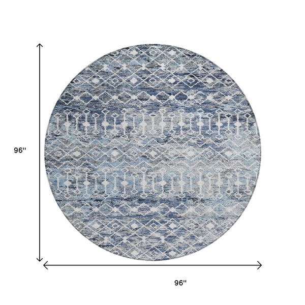 HomeRoots 5' Stylish Blue and Silver Argyle Area Rug - Durable, Washable, Indoor/Outdoor Versatile Design 8' Round 615802