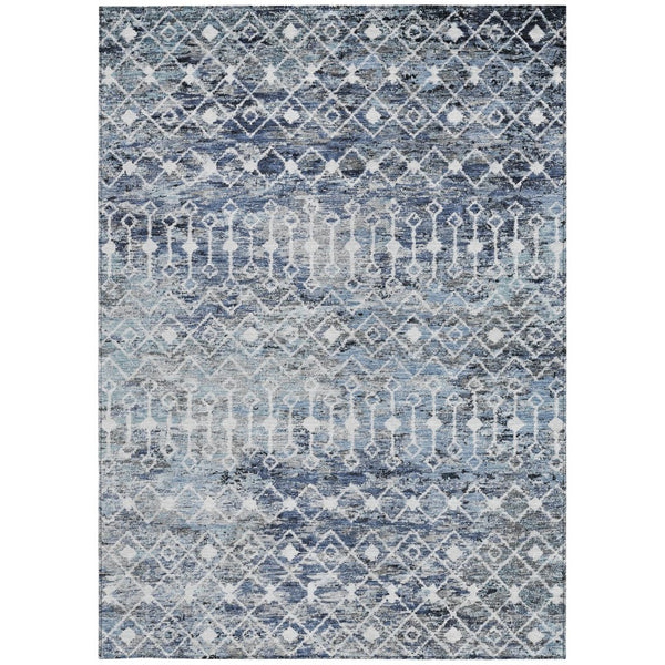 HomeRoots 5' Stylish Blue and Silver Argyle Area Rug - Durable, Washable, Indoor/Outdoor Versatile Design 8' X 10' 615803