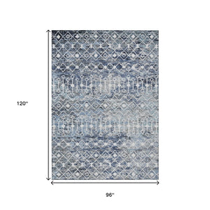 HomeRoots 5' Stylish Blue and Silver Argyle Area Rug - Durable, Washable, Indoor/Outdoor Versatile Design 8' X 10' 615803