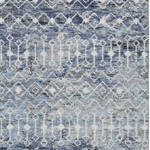 HomeRoots 5' Stylish Blue and Silver Argyle Area Rug - Durable, Washable, Indoor/Outdoor Versatile Design 9' X 12' 615804