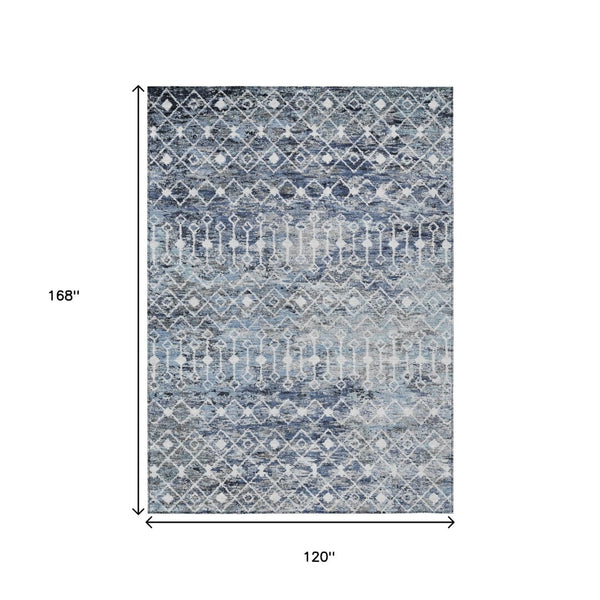 HomeRoots 5' Stylish Blue and Silver Argyle Area Rug - Durable, Washable, Indoor/Outdoor Versatile Design 10' X 14' 615805