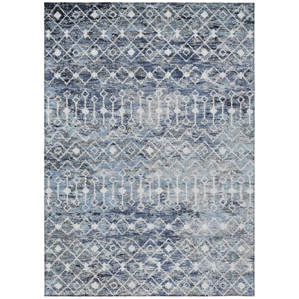 HomeRoots 5' Stylish Blue and Silver Argyle Area Rug - Durable, Washable, Indoor/Outdoor Versatile Design 10' X 14' 615805