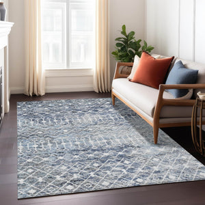 HomeRoots 5' Stylish Blue and Silver Argyle Area Rug - Durable, Washable, Indoor/Outdoor Versatile Design 10' X 14' 615805