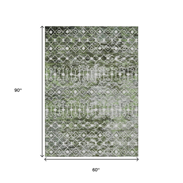 HomeRoots 5' Refresh Your Space with an Olive Green and Ivory Argyle Washable Area Rug for Indoor Outdoor Use 5' X 8' 615807