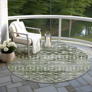 HomeRoots 5' Refresh Your Space with an Olive Green and Ivory Argyle Washable Area Rug for Indoor Outdoor Use 8' Round 615808