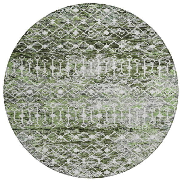 HomeRoots 5' Refresh Your Space with an Olive Green and Ivory Argyle Washable Area Rug for Indoor Outdoor Use 8' Round 615808