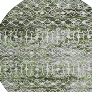 HomeRoots 5' Refresh Your Space with an Olive Green and Ivory Argyle Washable Area Rug for Indoor Outdoor Use 8' Round 615808
