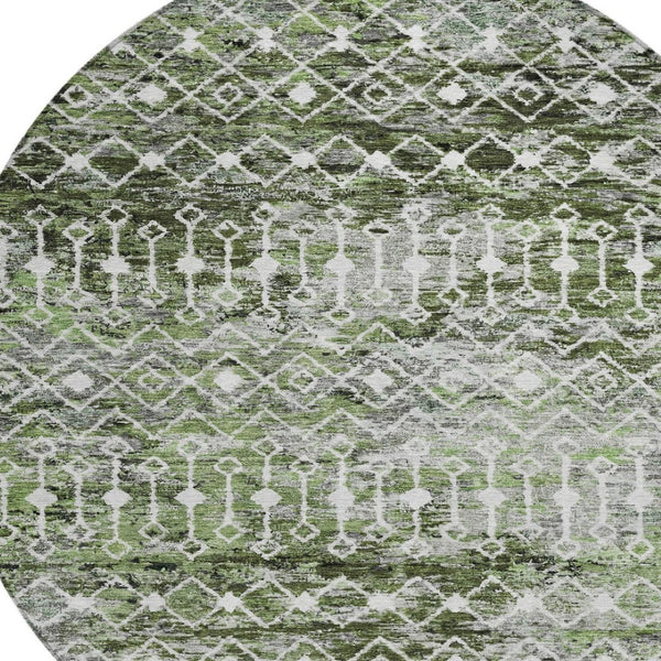 HomeRoots 5' Refresh Your Space with an Olive Green and Ivory Argyle Washable Area Rug for Indoor Outdoor Use 8' Round 615808