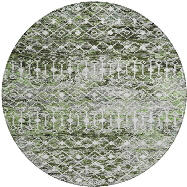 HomeRoots 5' Refresh Your Space with an Olive Green and Ivory Argyle Washable Area Rug for Indoor Outdoor Use 8' Round 615808