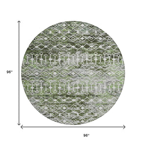 HomeRoots 5' Refresh Your Space with an Olive Green and Ivory Argyle Washable Area Rug for Indoor Outdoor Use 8' Round 615808