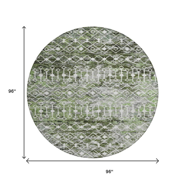 HomeRoots 5' Refresh Your Space with an Olive Green and Ivory Argyle Washable Area Rug for Indoor Outdoor Use 8' Round 615808