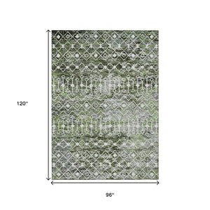 HomeRoots 5' Refresh Your Space with an Olive Green and Ivory Argyle Washable Area Rug for Indoor Outdoor Use 8' X 10' 615809