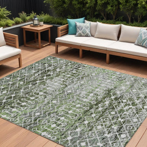 HomeRoots 5' Refresh Your Space with an Olive Green and Ivory Argyle Washable Area Rug for Indoor Outdoor Use 8' X 10' 615809