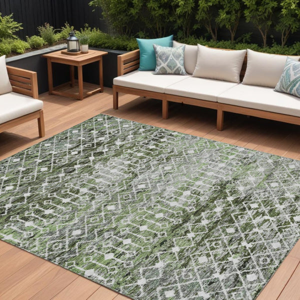 HomeRoots 5' Refresh Your Space with an Olive Green and Ivory Argyle Washable Area Rug for Indoor Outdoor Use 8' X 10' 615809