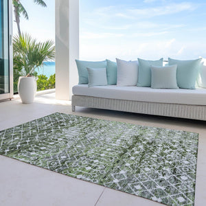 HomeRoots 5' Refresh Your Space with an Olive Green and Ivory Argyle Washable Area Rug for Indoor Outdoor Use 10' X 14' 615811