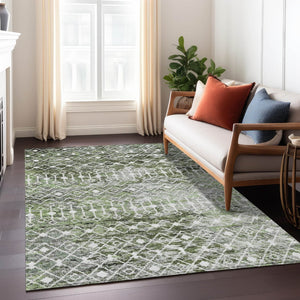 HomeRoots 5' Refresh Your Space with an Olive Green and Ivory Argyle Washable Area Rug for Indoor Outdoor Use 10' X 14' 615811