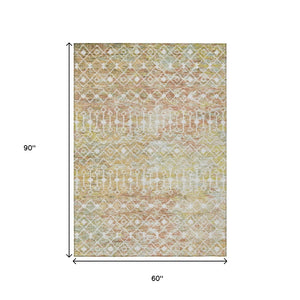 HomeRoots 5' Peach and Ivory Argyle Area Rug - Stylish, Durable Design for Indoor or Outdoor Spaces, Easy Care 5' X 8' 615813