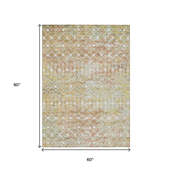 HomeRoots 5' Peach and Ivory Argyle Area Rug - Stylish, Durable Design for Indoor or Outdoor Spaces, Easy Care 5' X 8' 615813