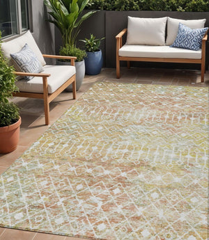 HomeRoots 5' Peach and Ivory Argyle Area Rug - Stylish, Durable Design for Indoor or Outdoor Spaces, Easy Care 5' X 8' 615813