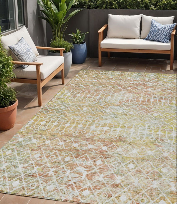 HomeRoots 5' Peach and Ivory Argyle Area Rug - Stylish, Durable Design for Indoor or Outdoor Spaces, Easy Care 5' X 8' 615813