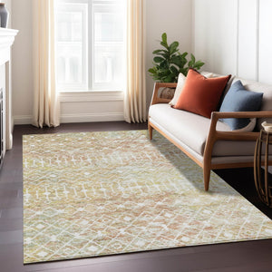 HomeRoots 5' Peach and Ivory Argyle Area Rug - Stylish, Durable Design for Indoor or Outdoor Spaces, Easy Care 5' X 8' 615813