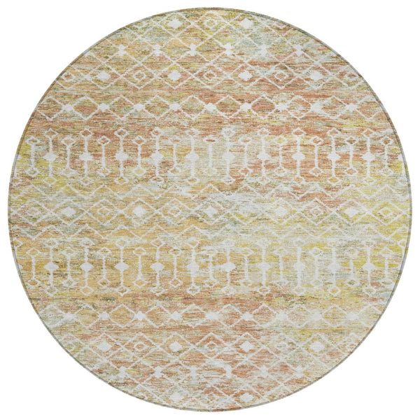 HomeRoots 5' Peach and Ivory Argyle Area Rug - Stylish, Durable Design for Indoor or Outdoor Spaces, Easy Care 8' Round 615814