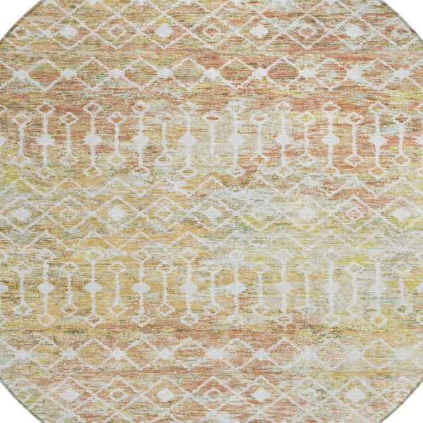 HomeRoots 5' Peach and Ivory Argyle Area Rug - Stylish, Durable Design for Indoor or Outdoor Spaces, Easy Care 8' Round 615814